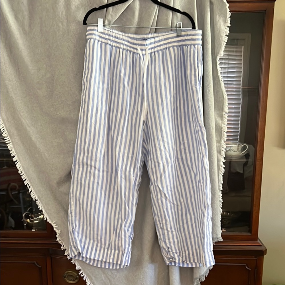 J. Crew Blue and White Striped pants 100% linen